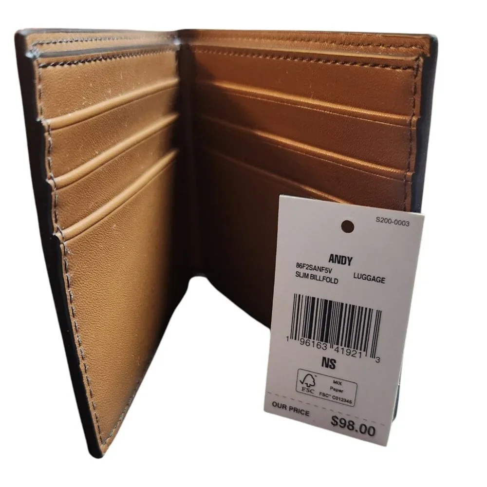 MICHAEL KORS NEW with Tags Inside SLIM ANDY LUGGAGE BIFOLD BROWN MEN'S WALLET